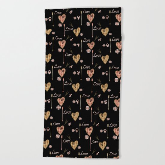 Love . Openwork heart pierced by an arrow . Beach Towel