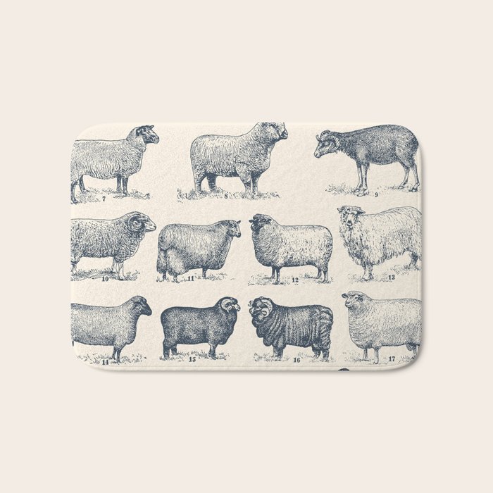 Types of Sheep Bath Mat by Aster Society6