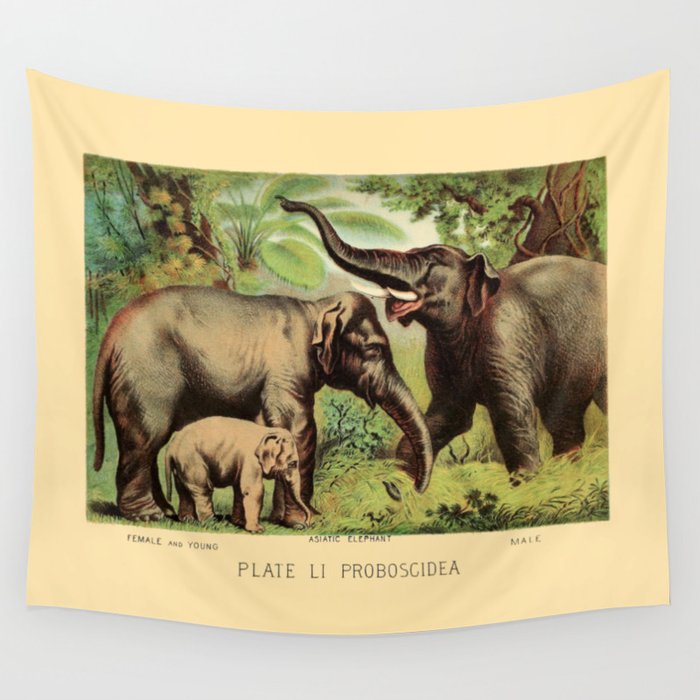 Vintage Asian Elephants Wall Tapestry
