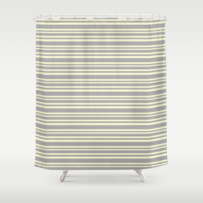 Dark Grey & Light Yellow Colored Striped Pattern Shower Curtain