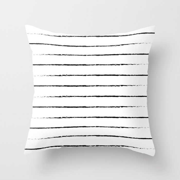 Minimal Simple White Background Black Lines Stripes Throw Pillow