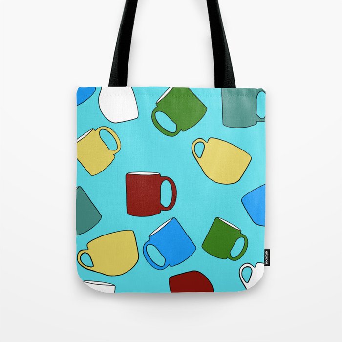Coffee Mugs! Tote Bag | Drawing, Digital, Coffee, Coffee-mugs, Coffee-mug, Java, Mugs, Teal, Cute, Pattern