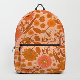 Seventies Flower Garden-Pink Orange Mustard Backpack