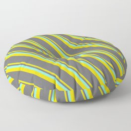 [ Thumbnail: Aquamarine, Yellow, and Dim Gray Colored Lined/Striped Pattern Floor Pillow ]