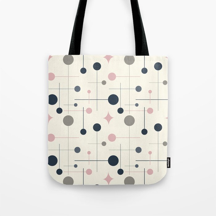 Mid Century Modern Abstract Retro Vintage Style Navy Blue, Blush Pink and Grey Tote Bag