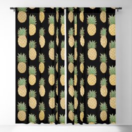 Pineapples in gold on black Blackout Curtain