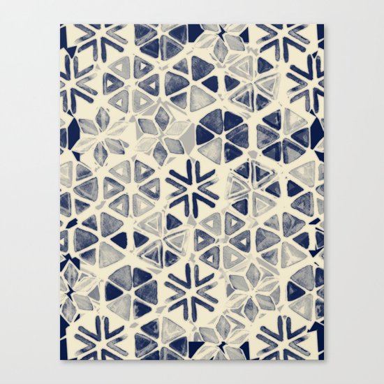 Hand Painted Triangle & Honeycomb Ink Pattern - indigo & cream Canvas Print