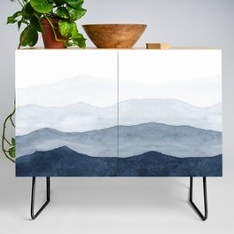 Indigo Abstract Watercolor Mountains Credenza