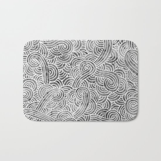 Grey and white swirls doodles Bath Mat