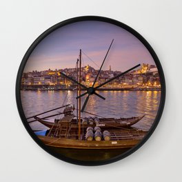 Port Wine barges, Porto at dusk Wall Clock