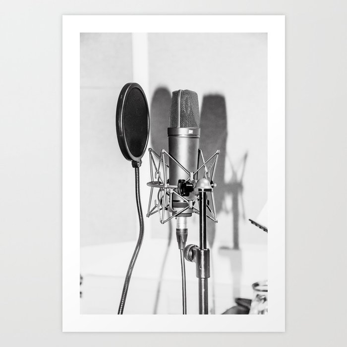 Microphone black and white photo Art Print