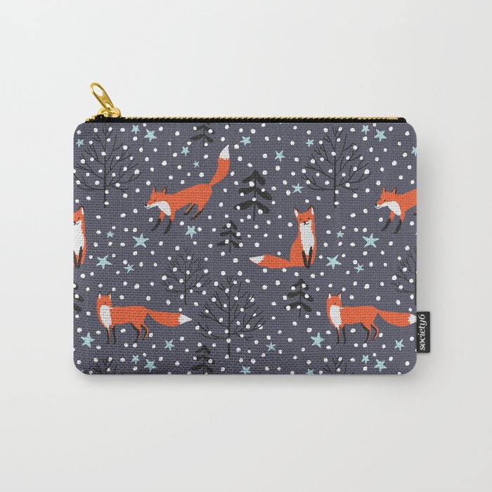 Red foxes in the nignt winter forest Carry-All Pouch