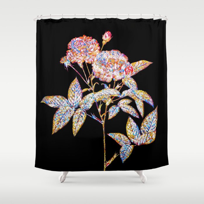 Floral Van Eeden Rose Mosaic on Black Shower Curtain