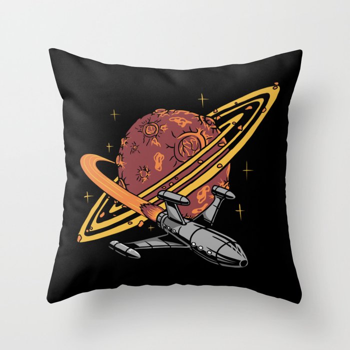 Cool Planet Spaceship Explorer Throw Pillow