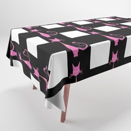 Pink Cat And Black Buffalo Plaid,Valentine Black Plaid Pattern, Pink Cat Pattern, Tablecloth