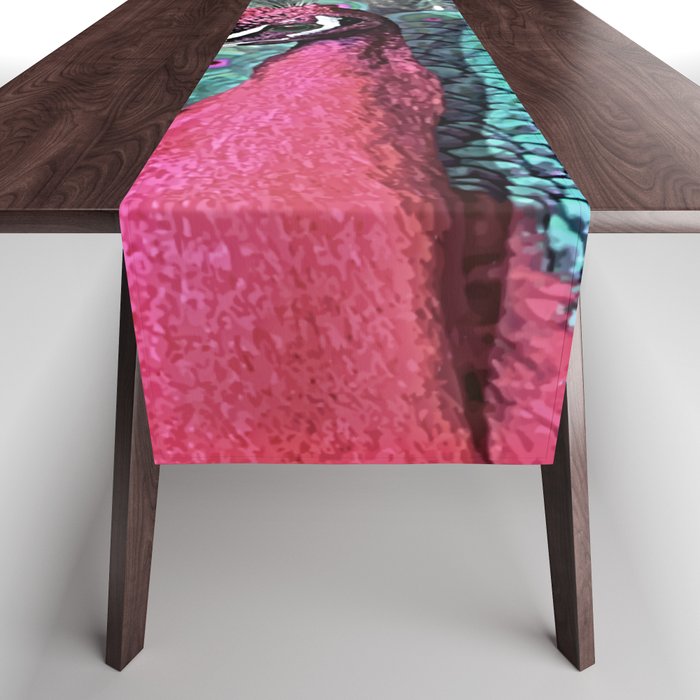 Mint Pink Peacock Watercolor Art Table Runner