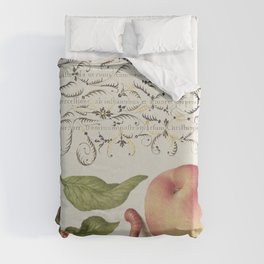 Vintage calligraphic art with flowers and peach Duvet Cover