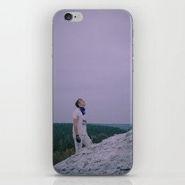 Alpinist on the pink mountains iPhone Skin