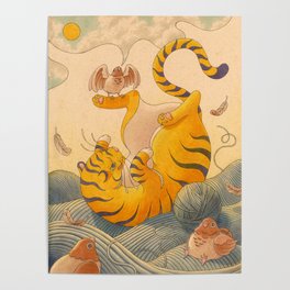 Perching Pigeon, Tumbling Tiger Poster