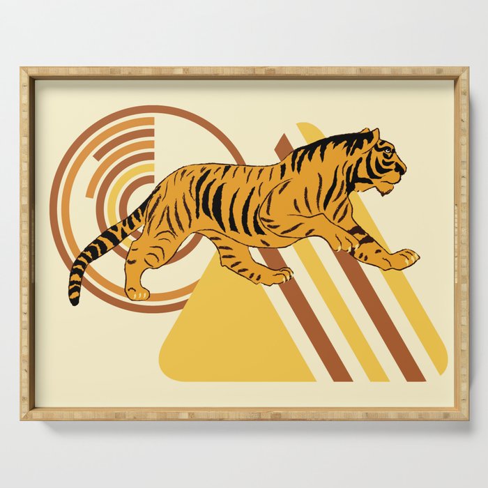 Tiger With Geometric Stripes Serving Tray