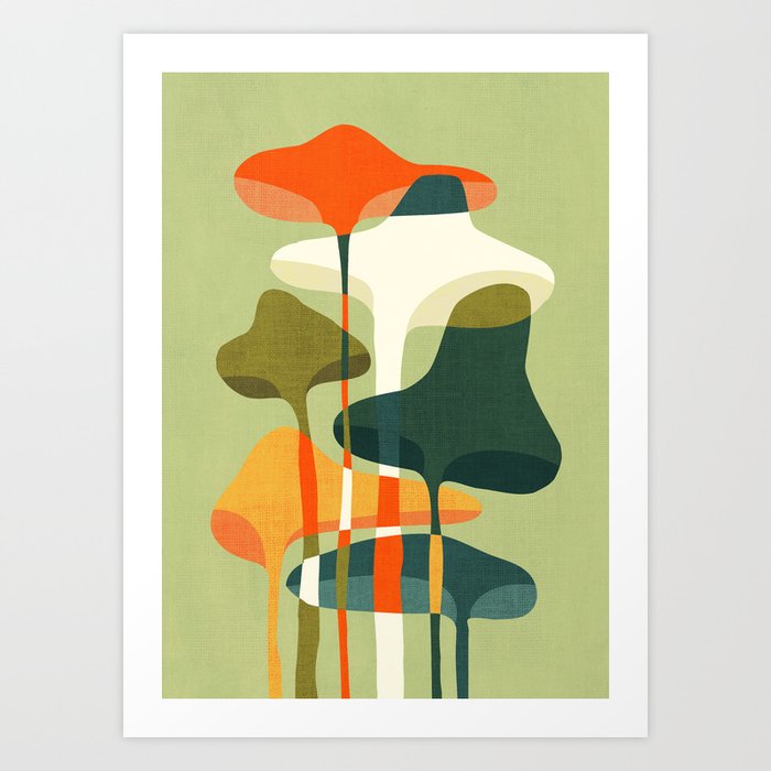 Little mushroom Kunstdrucke | Gemälde, Digital, Other, Abstrakt, Expressionismus, Illustration, Colorful, Whimsical, Mid-century, Pilz