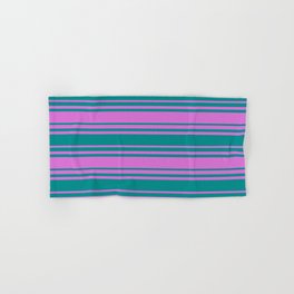 [ Thumbnail: Orchid and Dark Cyan Colored Stripes/Lines Pattern Hand & Bath Towel ]