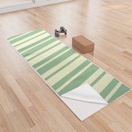 [ Thumbnail: Dark Sea Green and Light Yellow Colored Striped/Lined Pattern Yoga Towel ]