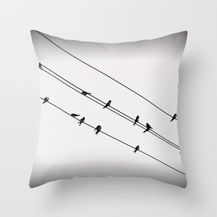 birds on a wire Throw Pillow
