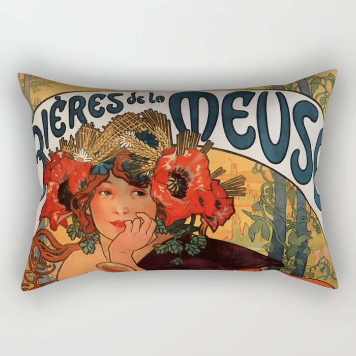Bières de la Meuse - Alphonse Mucha (Reproduction) Poster on Public Domain Rectangular Pillow