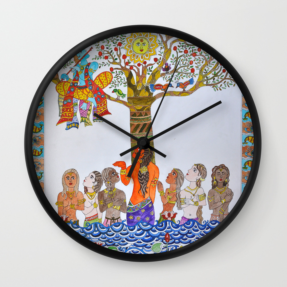 Krishna Leela Madhubani Painting Wall Clock By Sudhir Society6