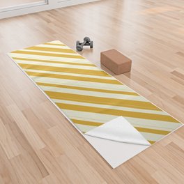 [ Thumbnail: Beige & Goldenrod Colored Pattern of Stripes Yoga Towel ]