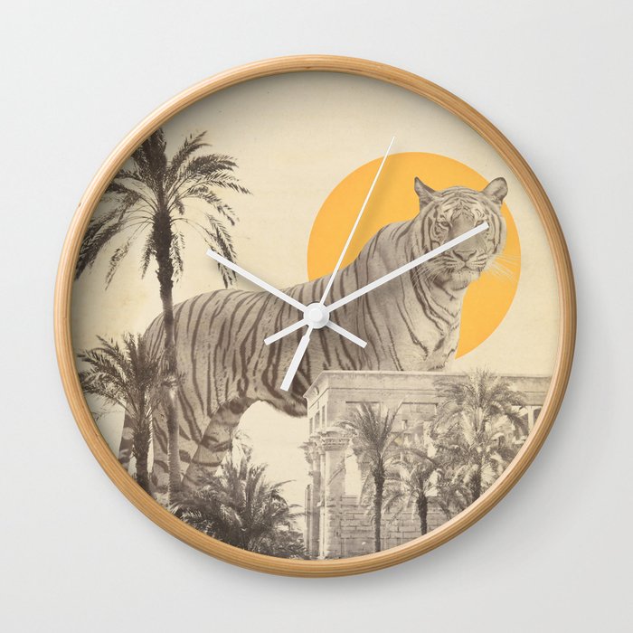 Giant Tiger in Ruins and Palms Wall Clock