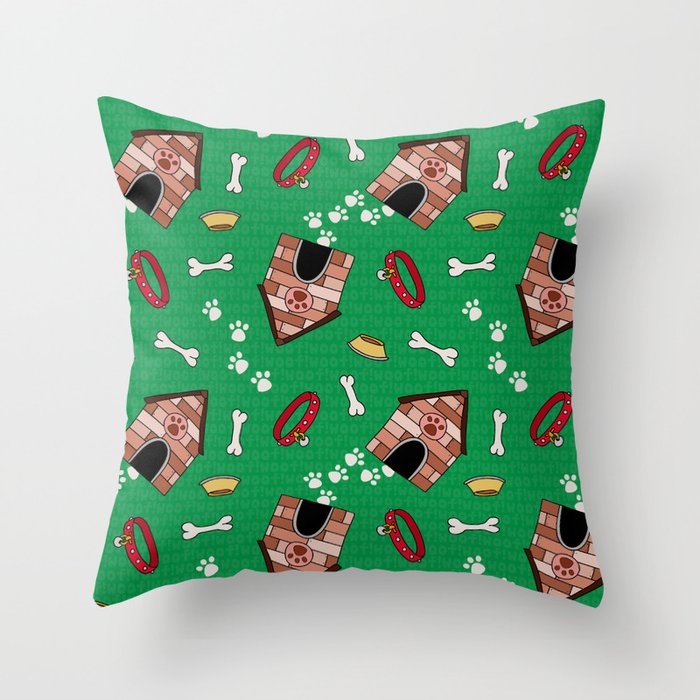 Dog Paradise in Green Throw Pillow