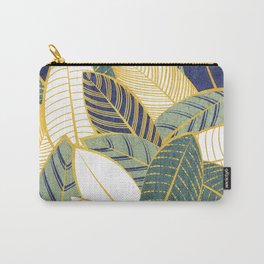 Leaf wall // navy blue pine and sage green leaves golden lines Carry-All Pouch | Graphicdesign, Fauxtextured, Botanic, Curated, Winter, Mothersday, Plant, Green, Vegetation, Ornamental 
