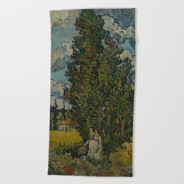 Cypresses And Two Women Beach Towel By Vincentvangogh Society6