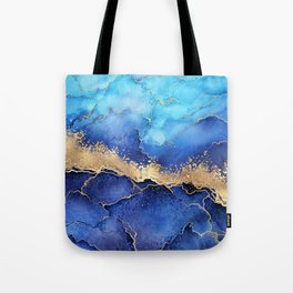 Midnight Blue + Gold Wavy Abstract Shoreline Tote Bag