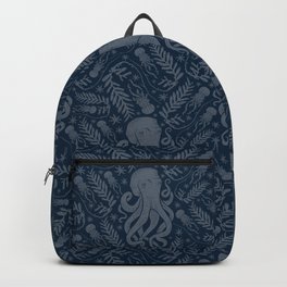 Octopus Squiggly King Of The Sea Pattern Backpack | Woodcut, Animal, Star, Nature, Jellyfish, Pattern, Ocean, Kraken, Sea, Painting 