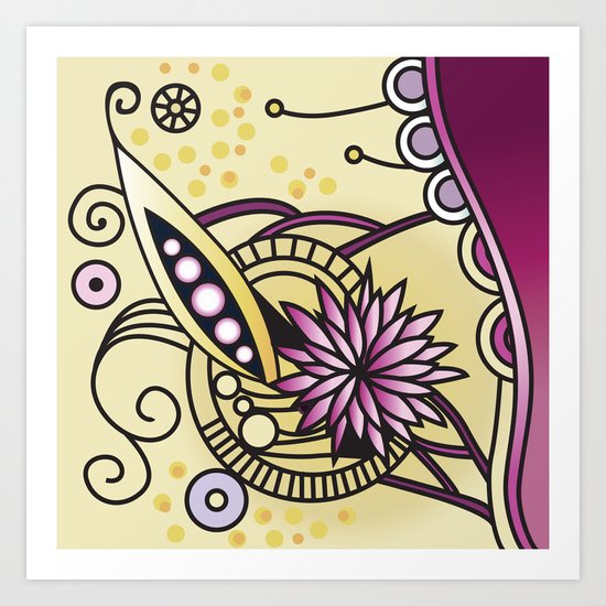 Ornate square zentangle, Naples Yellow Hue Art Print