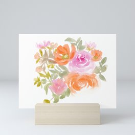 Spring summer pastel pink orange watercolor floral  Mini Art Print
