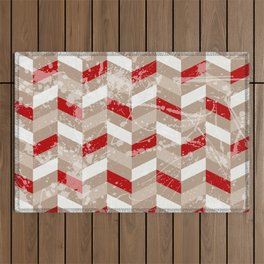 South West Holiday Chevron Stripes in Christmas Red White Craft Paper Brown Outdoor Rug