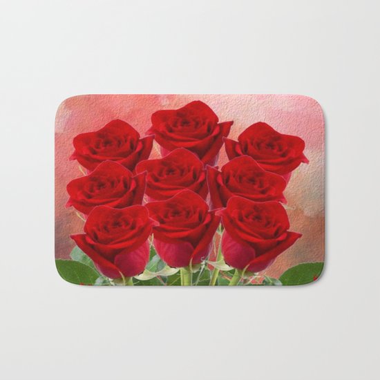 Forever My Love - Red Roses With Hearts Bath Mat