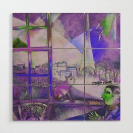 Marc Chagall, 1913, Paris par la fenêtre (Paris Through the Window), oil on canvas, alternate amethyst purple landscape cityscape Paris painting Wood Wall Art