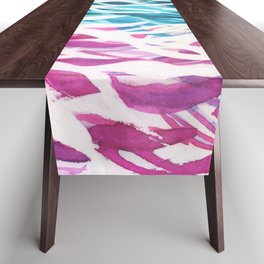 Magenta & Turquoise Leaves - Watercolor Table Runner