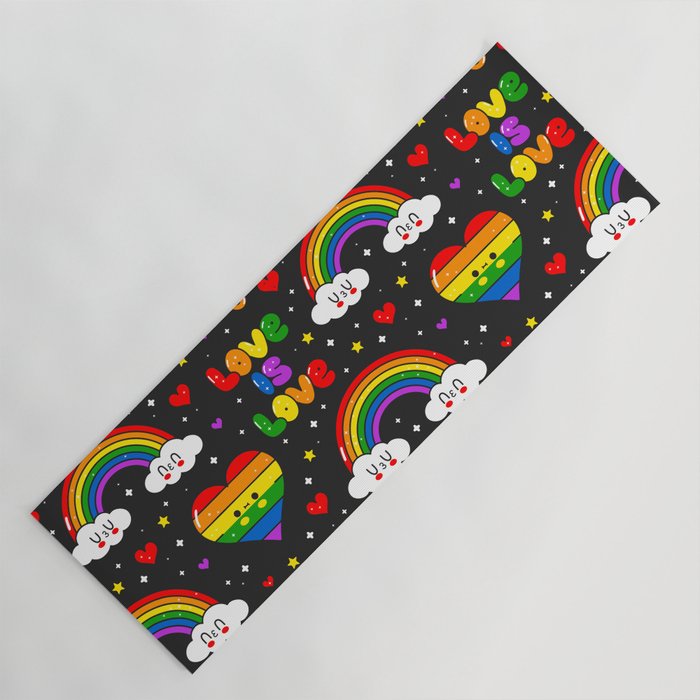 Love is Love Rainbows and Cats Yoga Mat