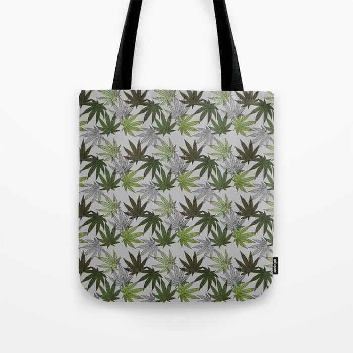 cannabis weed marihuana leaves botanical plants beige Tote Bag