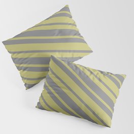 [ Thumbnail: Dark Khaki & Gray Colored Lined/Striped Pattern Pillow Sham ]