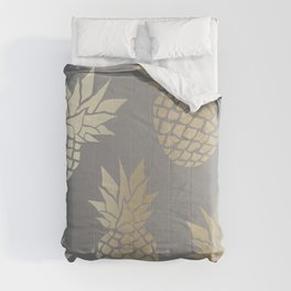 Glam Pineapple Art in Gray and Gold Comforter
