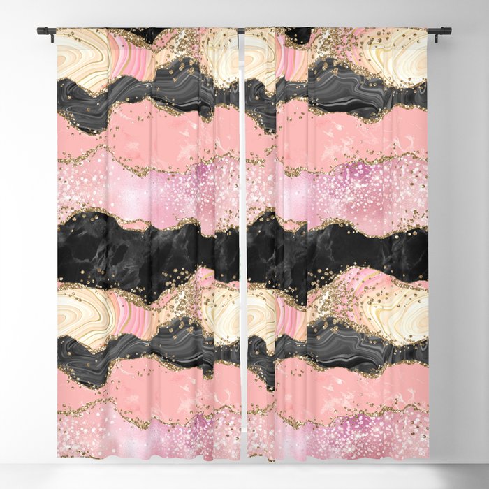 Pretty Pink Rose Gold Glitter Glam Agate Blackout Curtain