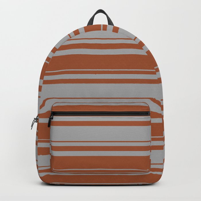 Sienna & Dark Gray Colored Stripes Pattern Backpack