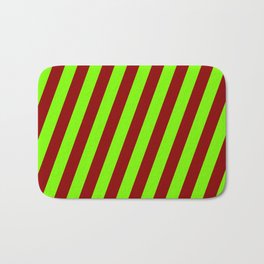 [ Thumbnail: Green & Dark Red Colored Lines Pattern Bath Mat ]